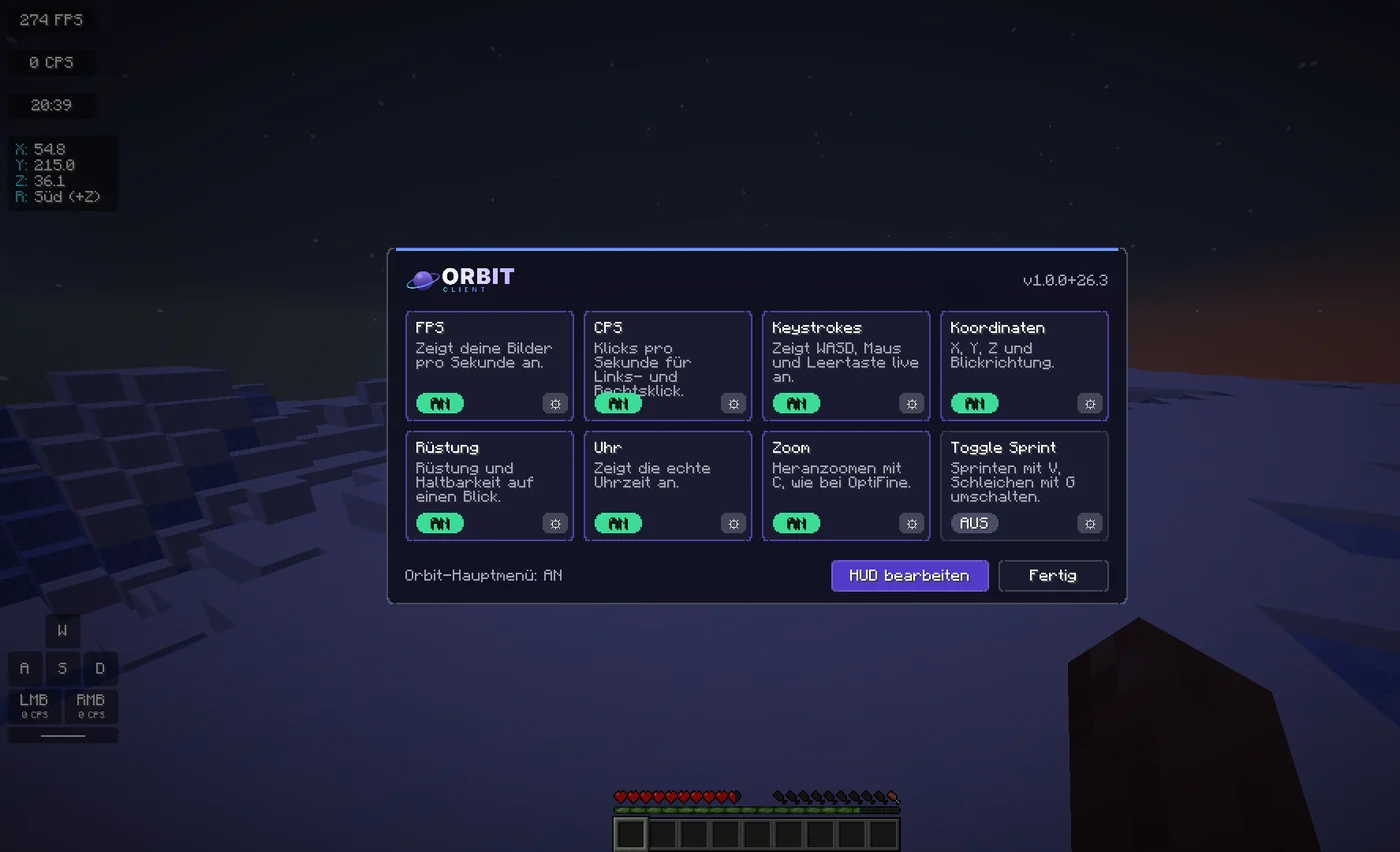 Das Orbit-Menü im Spiel mit Modul-Karten
